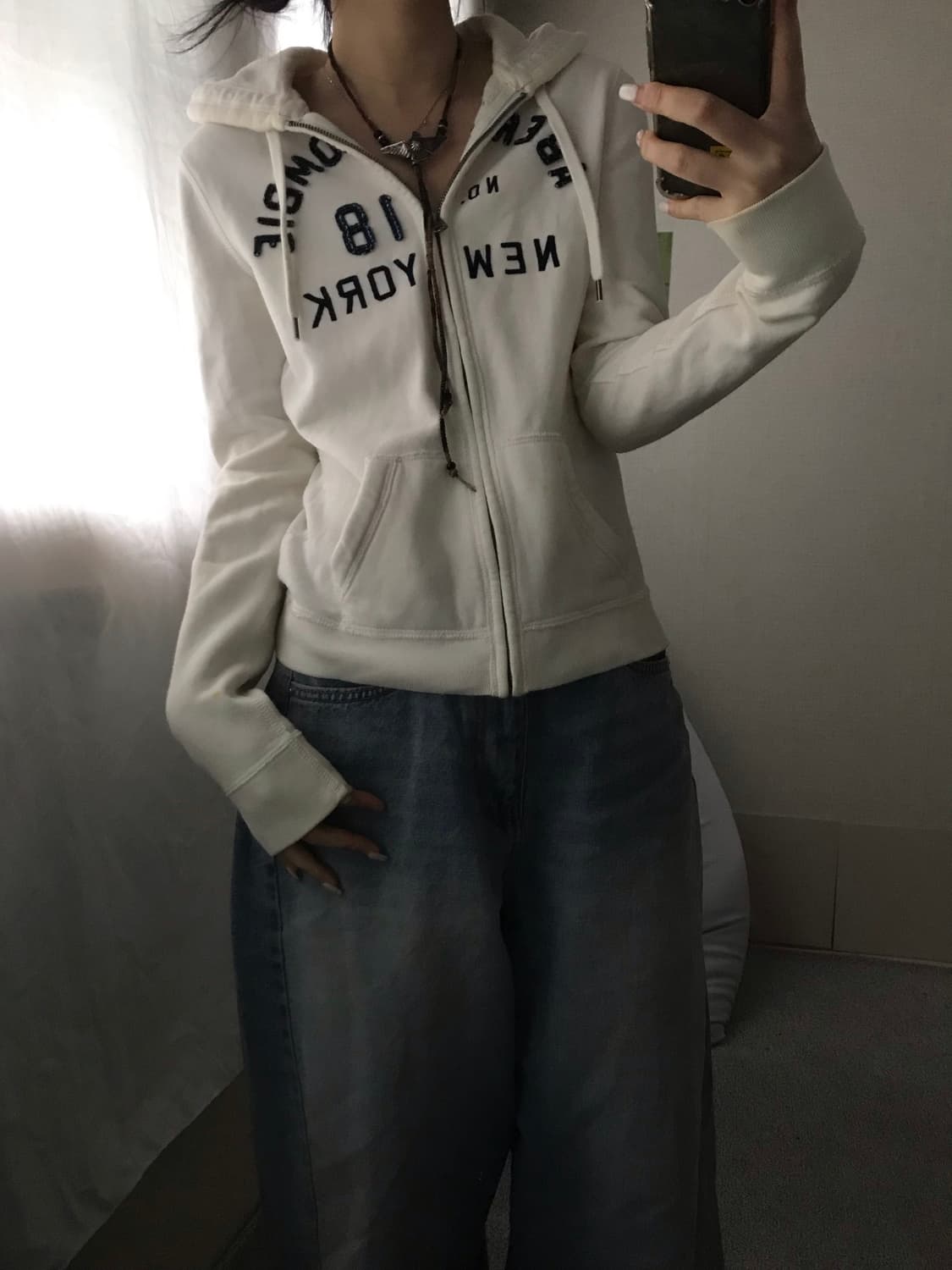 아베크롬비 화이트 슬림핏 후드집업 상품이미지5