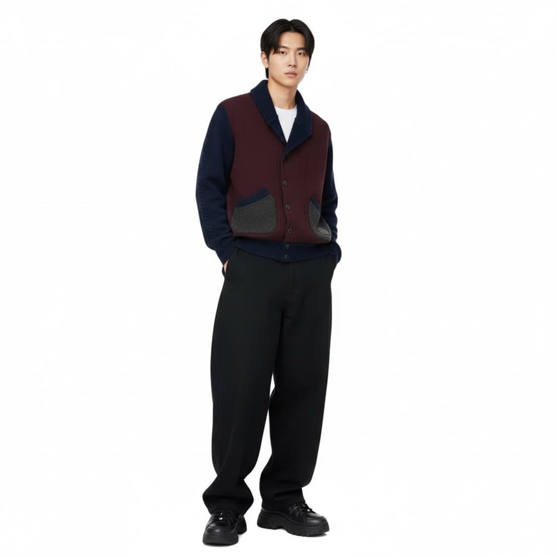 Customellow 커스텀멜로우 버건디 숄칼라 가디건 OS (클래식) 상품이미지1