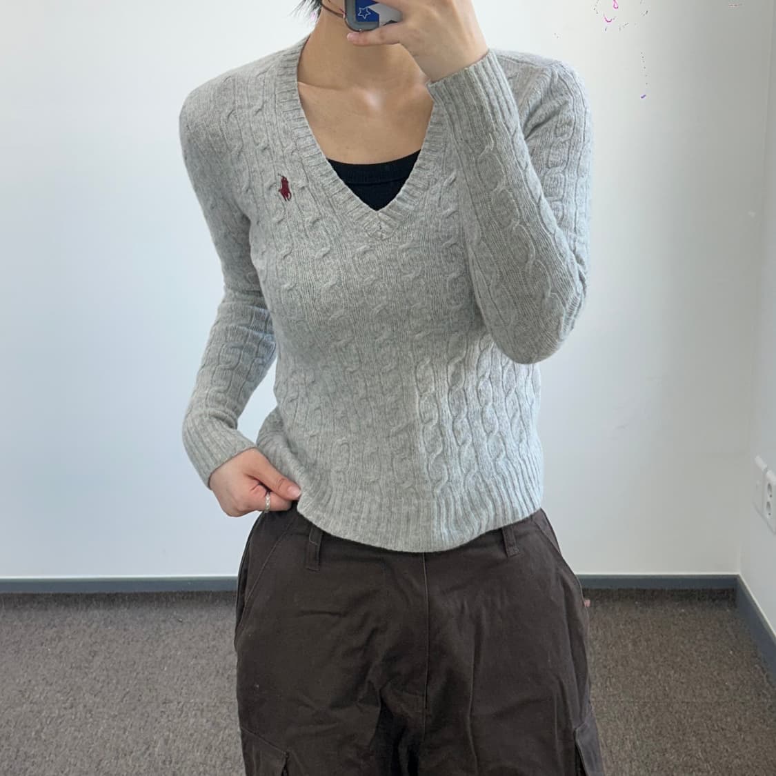 Polo 폴로 레드포니 그레이 브이넥 케이블 니트 상품이미지1