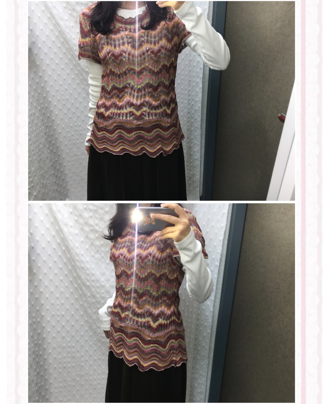 다채색 반소매 니트 탑 상품이미지1