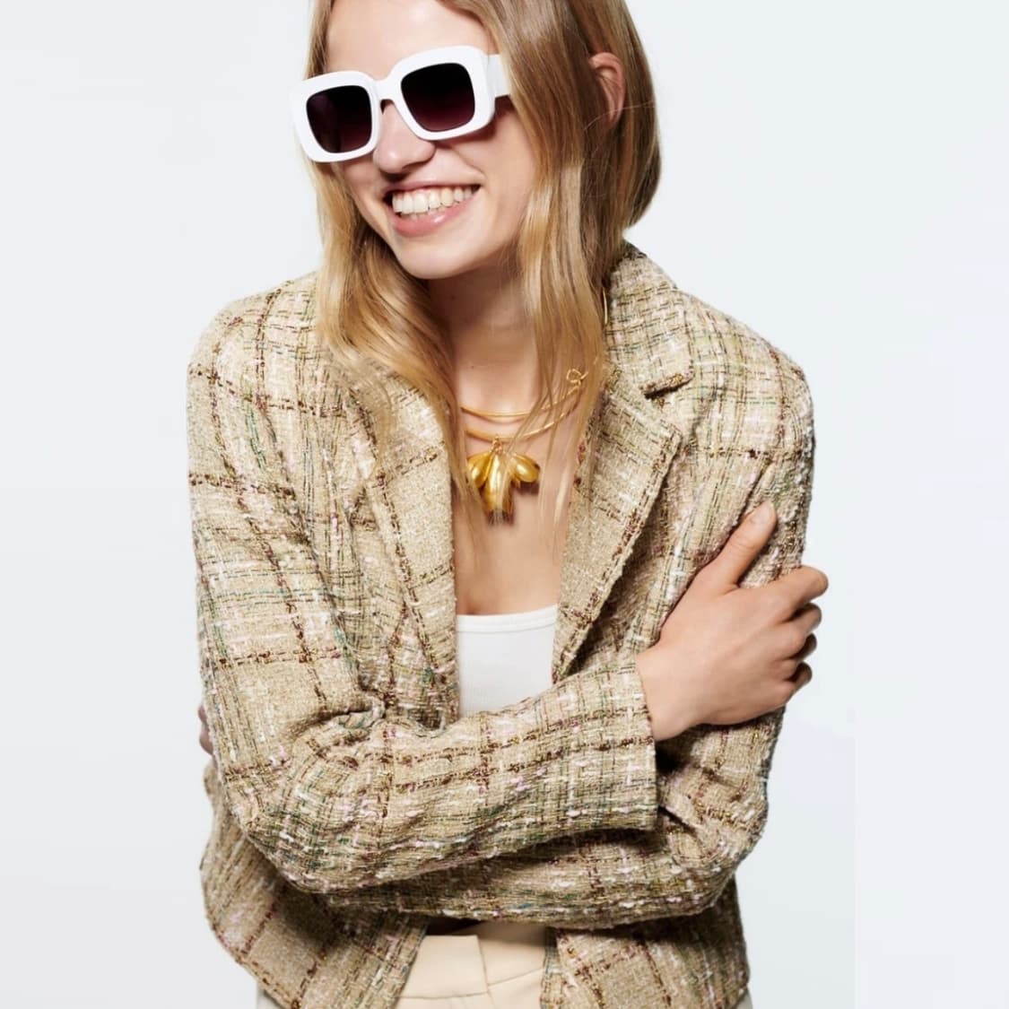 자라(ZARA) 골드베이지 트위드자켓 55 새상품 상품이미지1