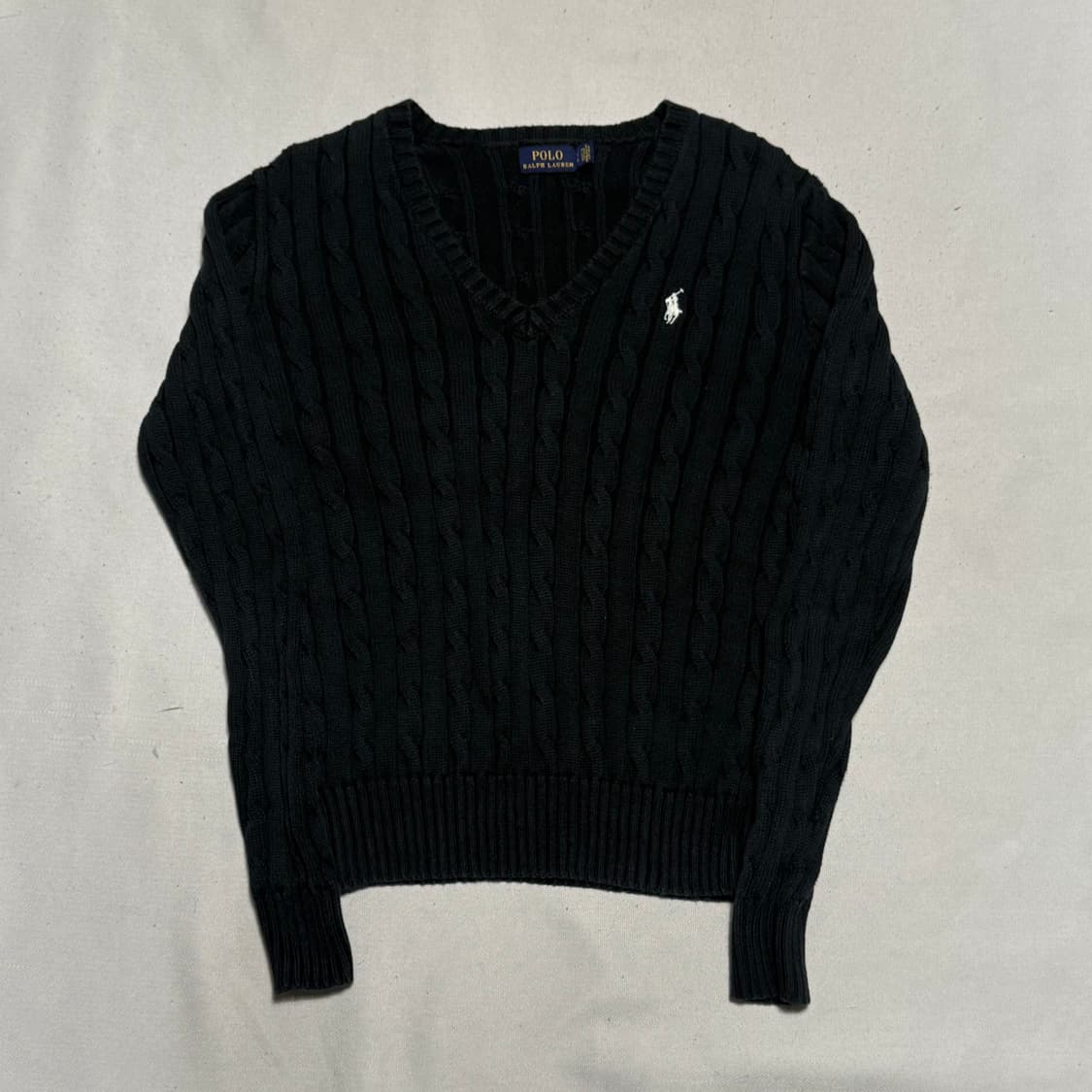 S 폴로랄프로렌 여성용 브이넥 블랙 케이블 니트 상품이미지2