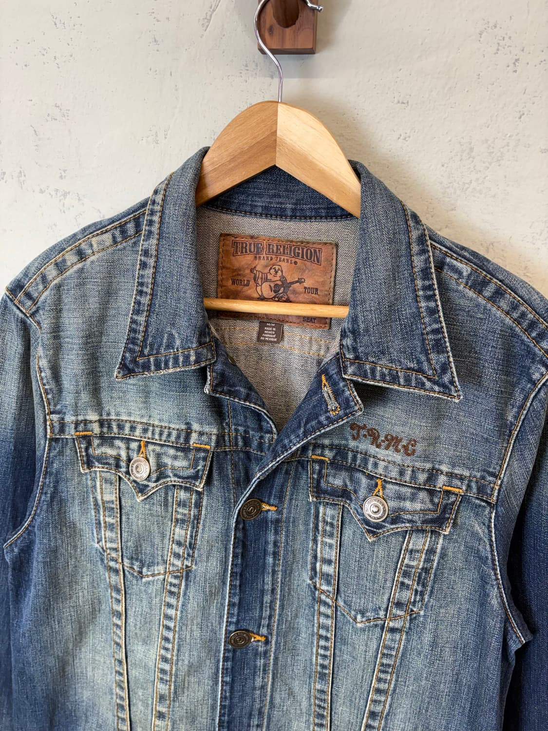 트루릴리전 빈티지 레더 로고 워싱 트러커 자켓 상품이미지4