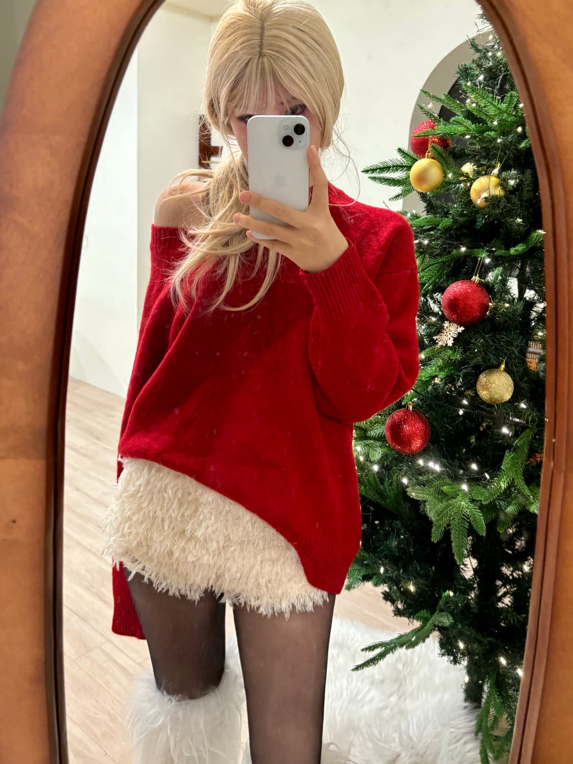 브이넥 오버 니트 레드 상품이미지3