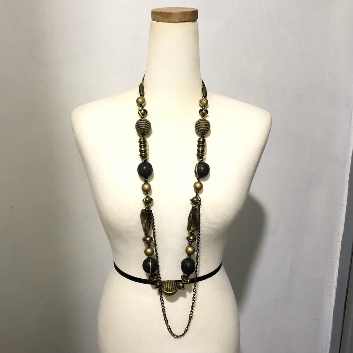 빈티지 골드 블랙 볼 레이어드 롱목걸이 갸루 펑크 긱시크 오리엔탈 상품이미지1
