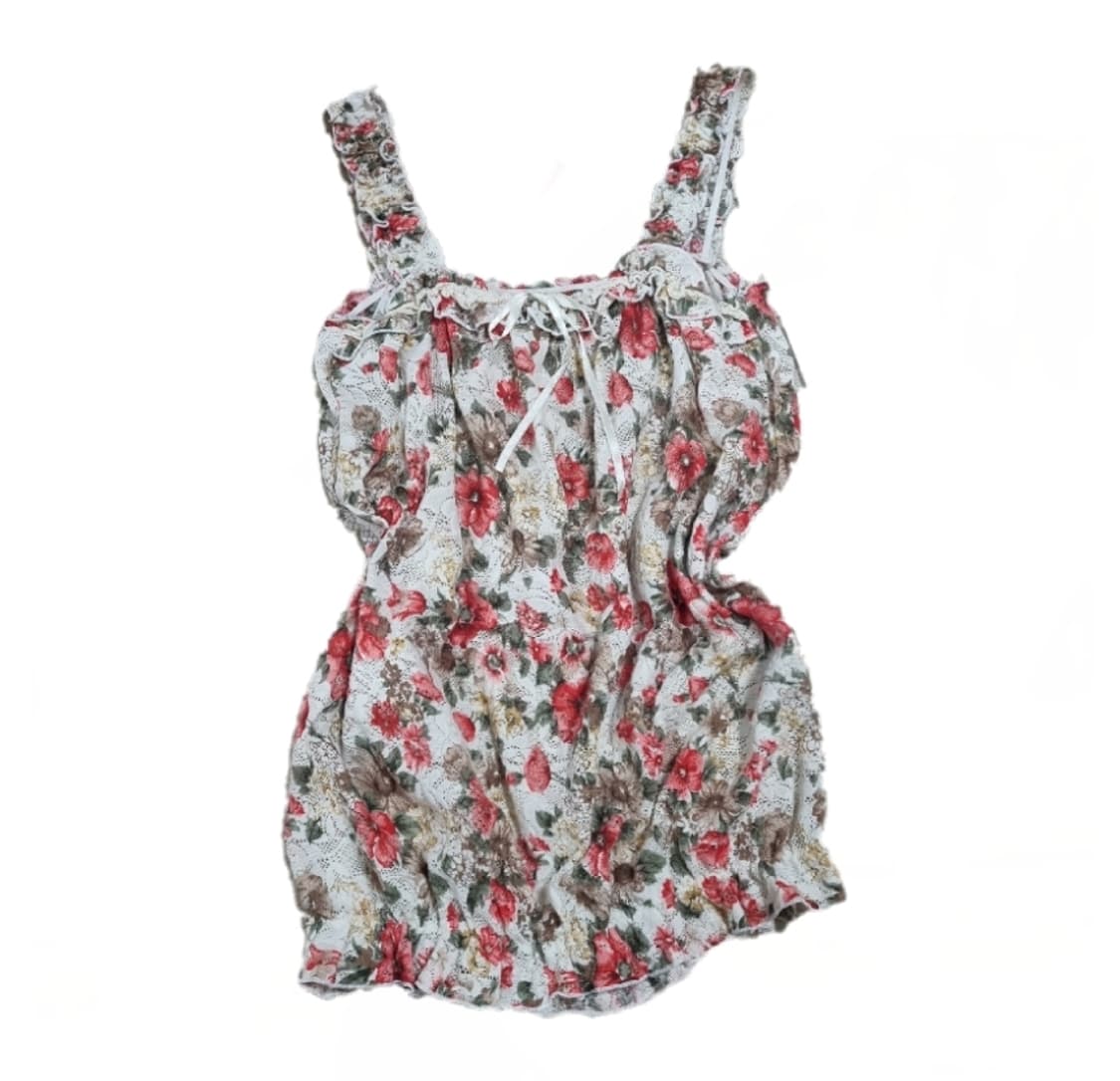 리즈리사 고전 꽃무늬 플라워 히메갸루 민소매 캐미솔 블라우스 나시 상품이미지3