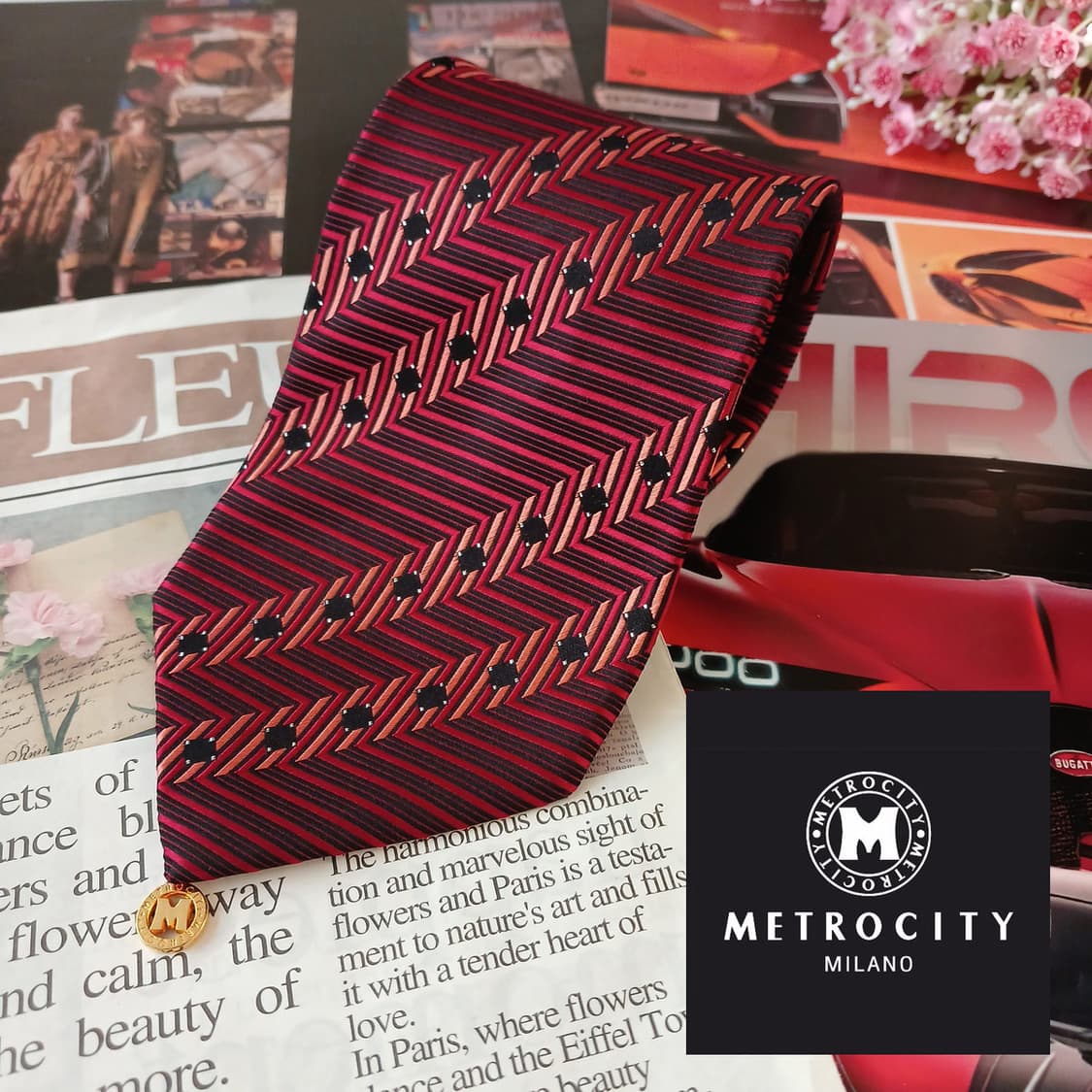 메트로시티 실크 레드 기하 패턴 넥타이 9.8cm A+등급 A19330
 상품이미지1