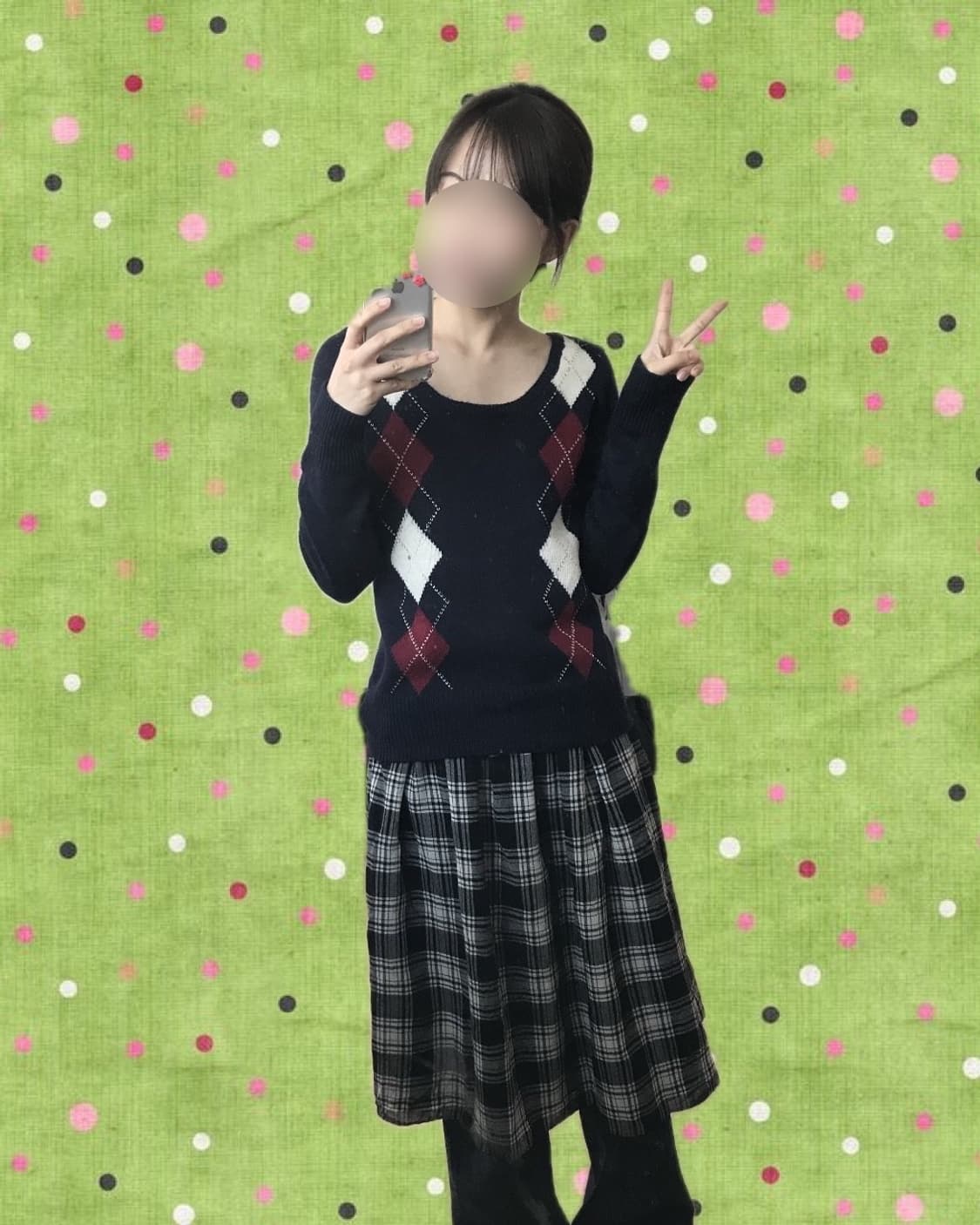 모리걸 빈티지 아가일 니트 모리룩 하구미 상품이미지1