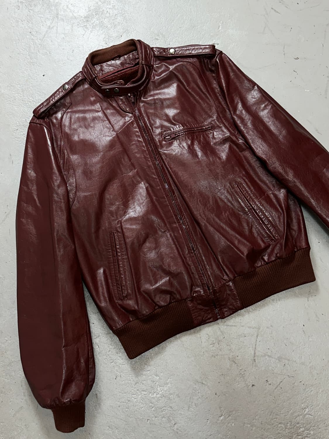 80's 빈티지 버건디 레더자켓 빈티지 레더 봄버 상품이미지5