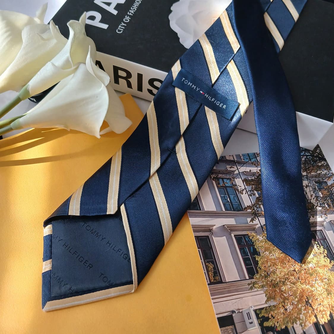 타미 힐피거 실크 네이비 스트라이프 넥타이 8.5cm A등급 E717 상품이미지3