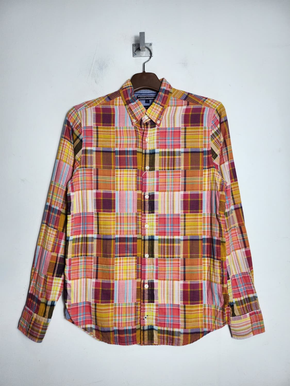 S 타미 힐피거 슬림핏 패치워크 멀티 체크 셔츠 상품이미지1