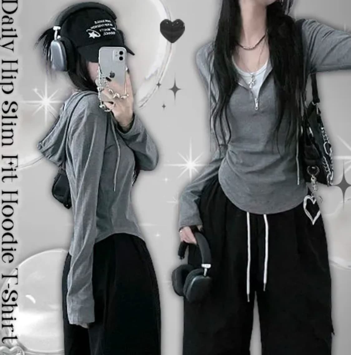 그레이 후드 롱슬리브 상품이미지2