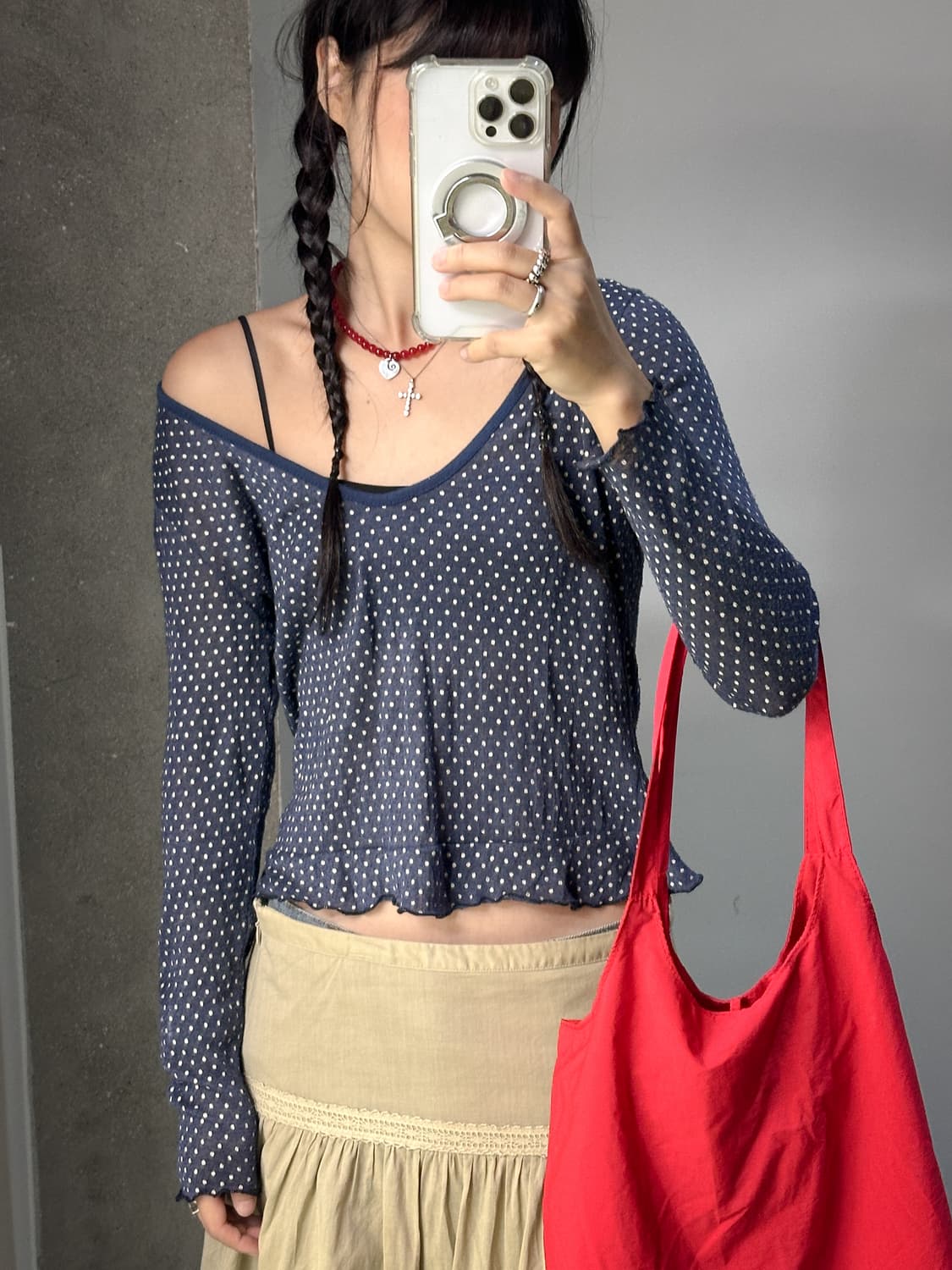 navy dot back hole top 상품이미지7