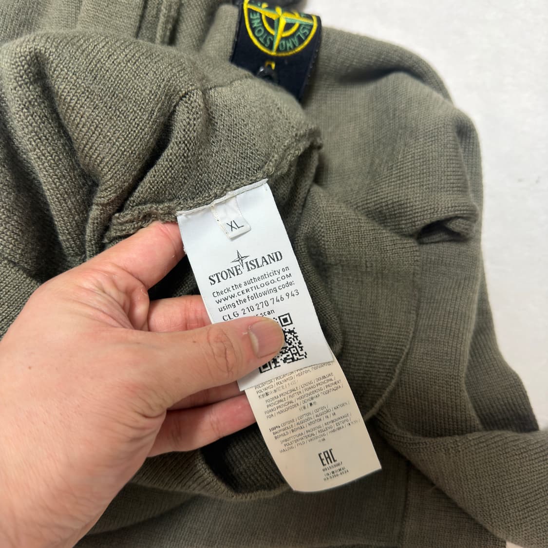 [ XL ] 스톤아일랜드 나일론 후드 니트집업 자켓 카키 상품이미지5