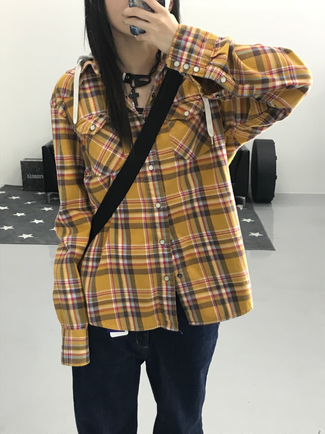 백넘버 옐로우 체크남방후드 상품이미지2