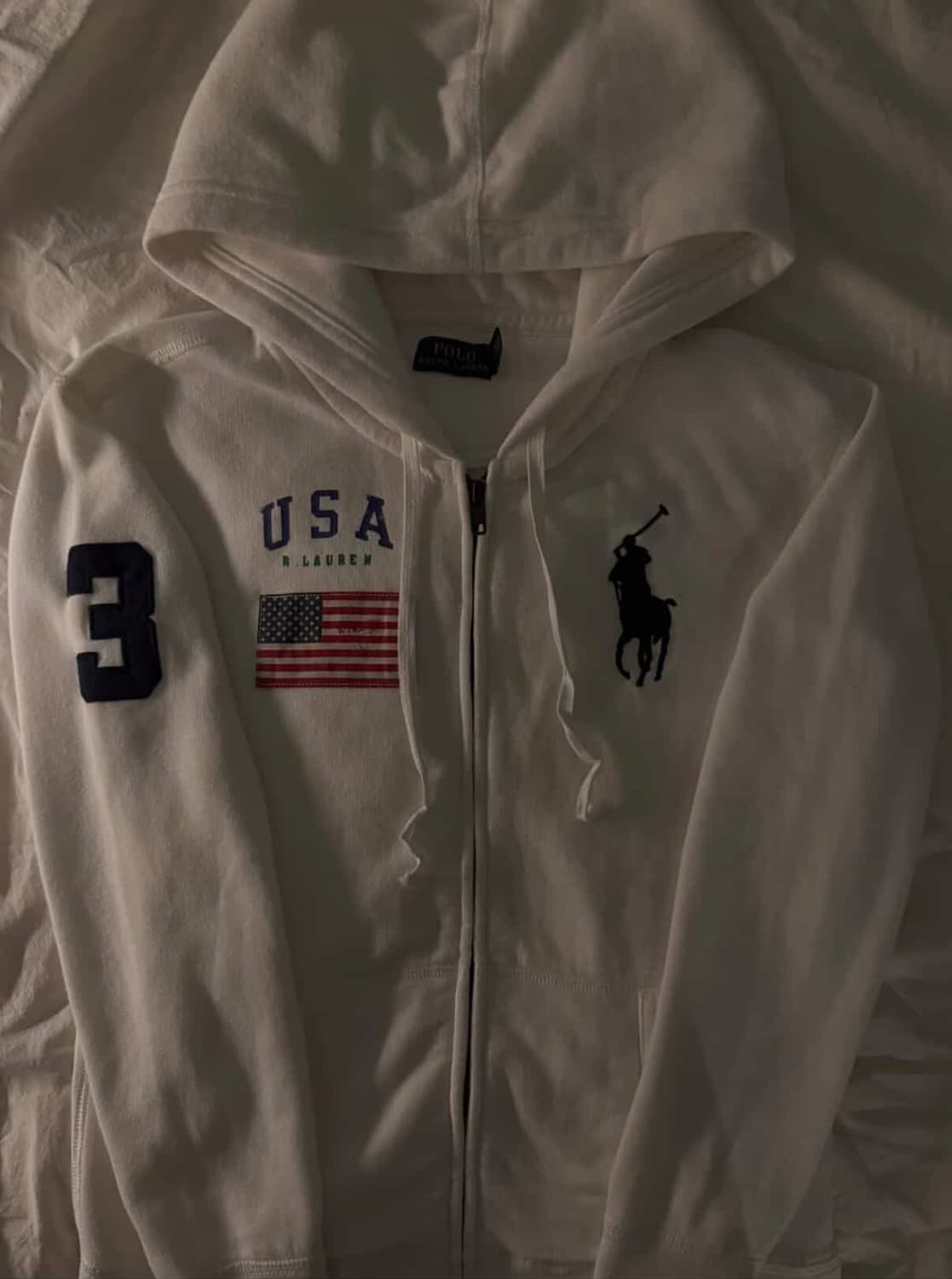 폴로 빅포니 성조기 후드집업 화이트 상품이미지2