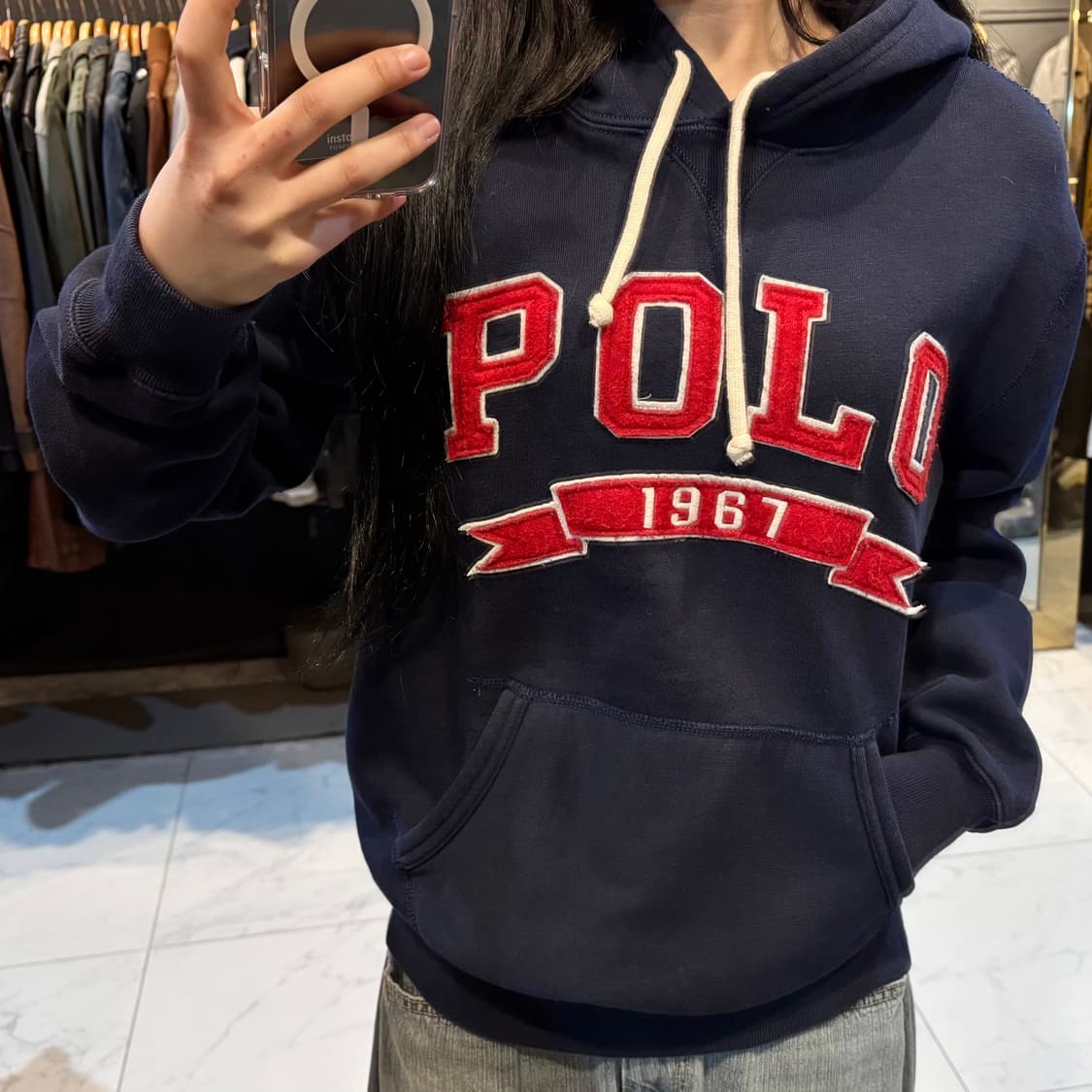 폴로 스펠로고 네이비 후드 상품이미지1