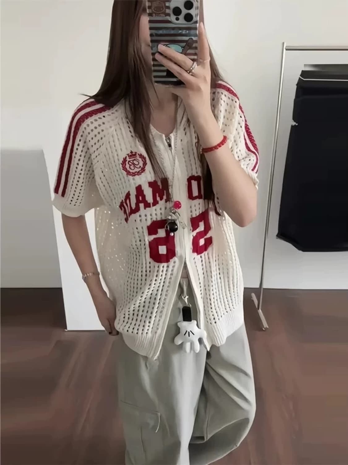 빈티지 메쉬 니트 반팔 집업 상품이미지2