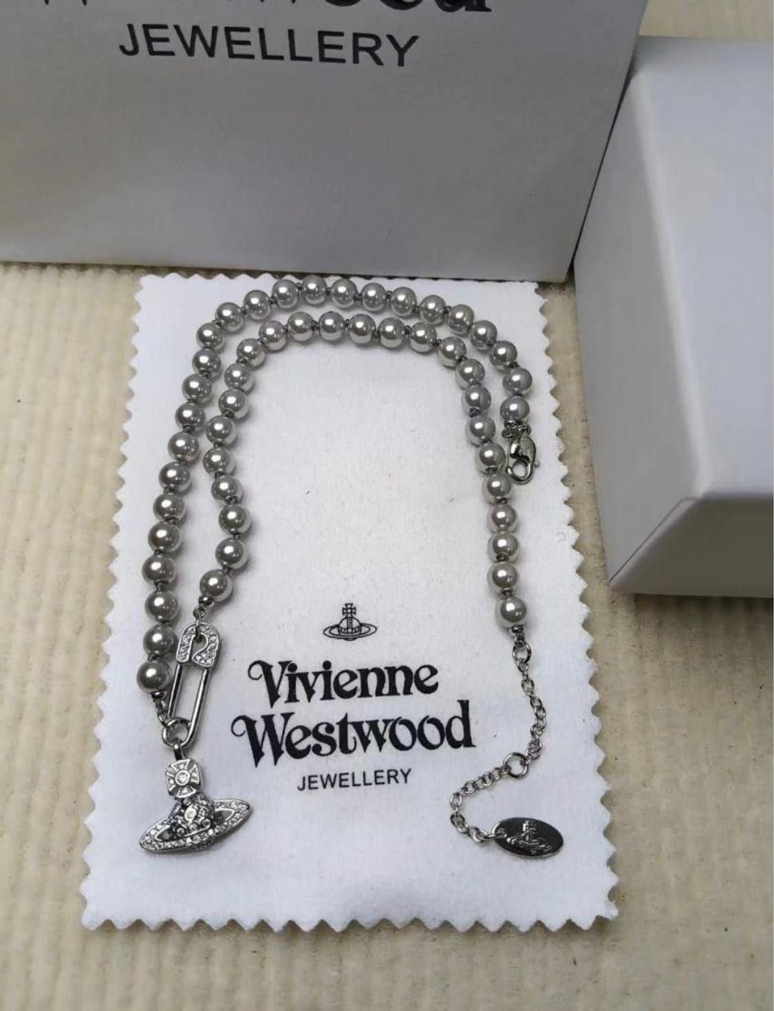 비비안웨스트우드 아카이브 큐빅 orb 세이프티핀 진주펄 초커 목걸이 상품이미지1