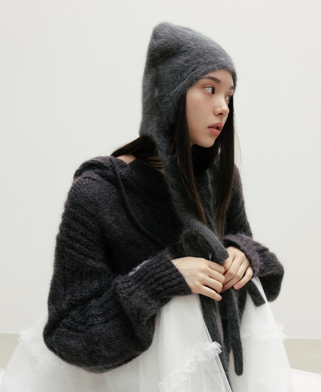 더티스 앙고라 바라클라바 니트 비니 차콜 thetis 상품이미지2