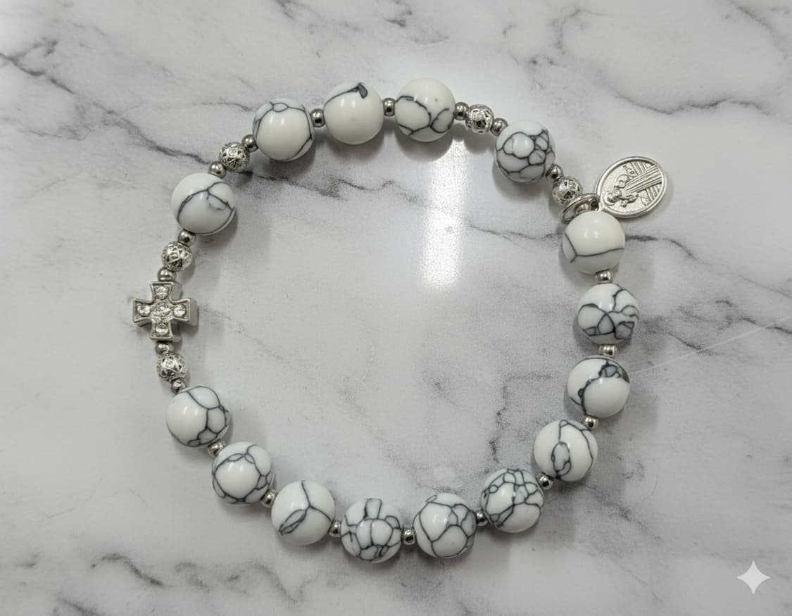 천연 하울라이트 원석 묵주팔찌 (스텐볼)  상품이미지1