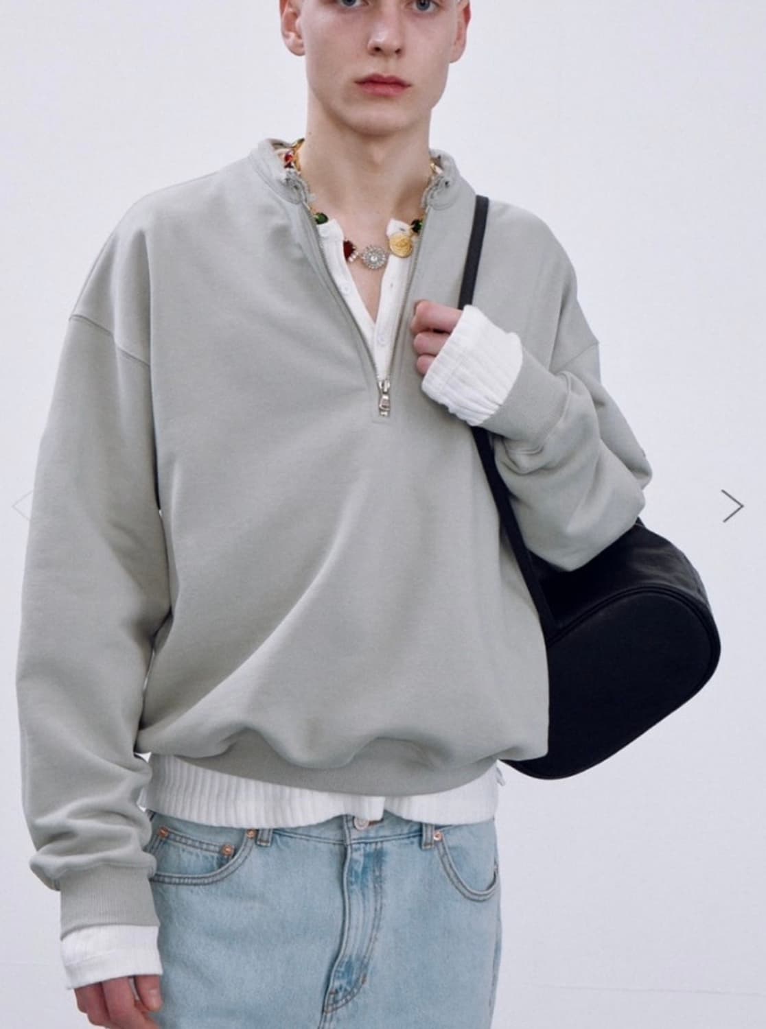 렉토 raw edge collar stand half zip-up 상품이미지4