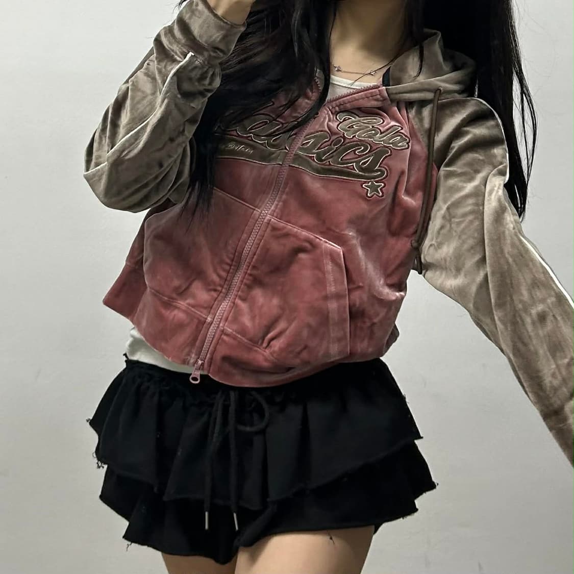 Gola 골라 벨루어 벨벳 크롭 후드집업 져지(F) 상품이미지3