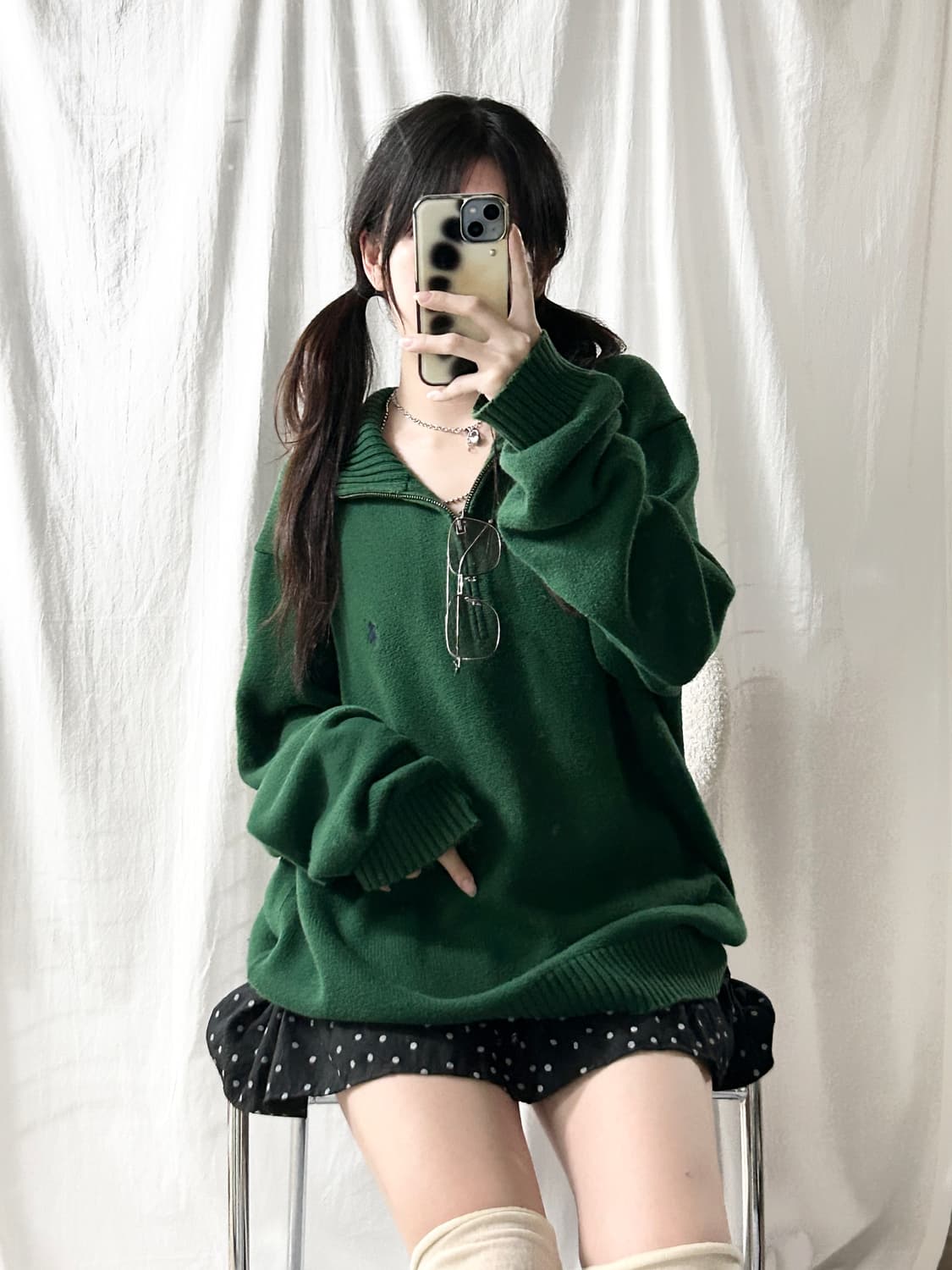 폴로 네이비포니 딥그린 반집업 니트 상품이미지2