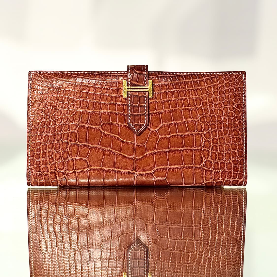 에르메스 와니 베안 장지갑 엘리게이터 브라운 골드  엘리게이터 상품이미지4