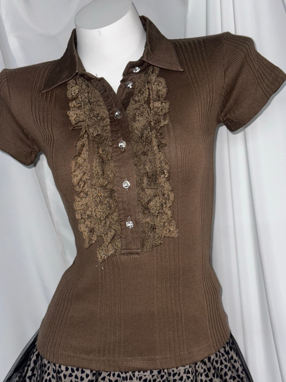 데일리 갸루와투케 갸투케 레오파드 그런지 화이트 집업 코디세트  상품이미지3