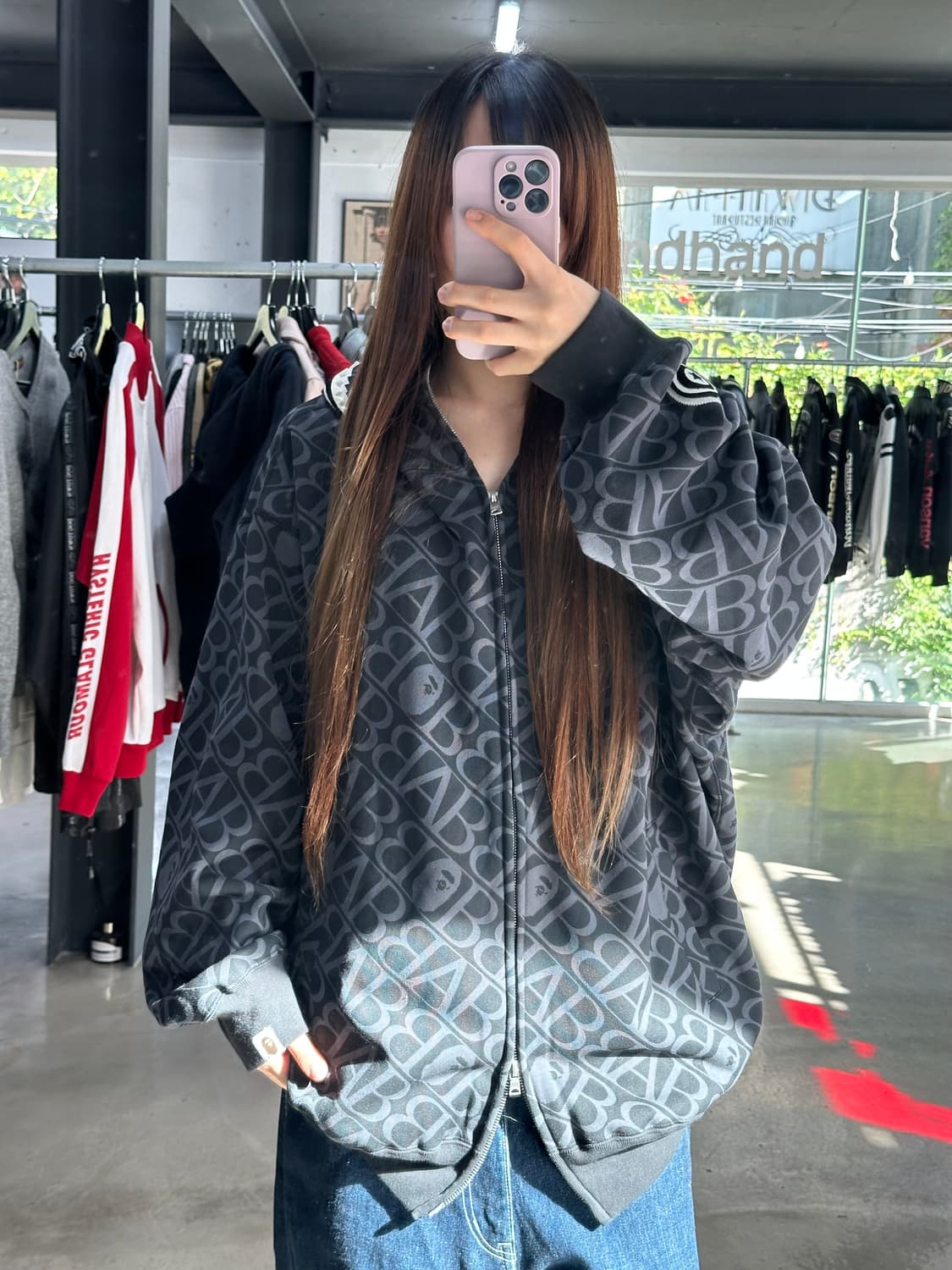 베이프 스포츠 모노그램 샤크 풀집업 후드 흑계 상품이미지2