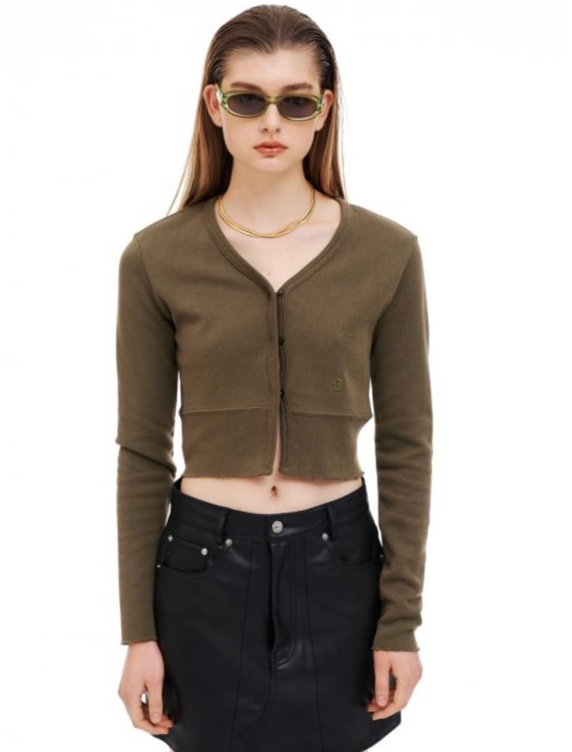 Leey 리 슬림가디건 카키 상품이미지2