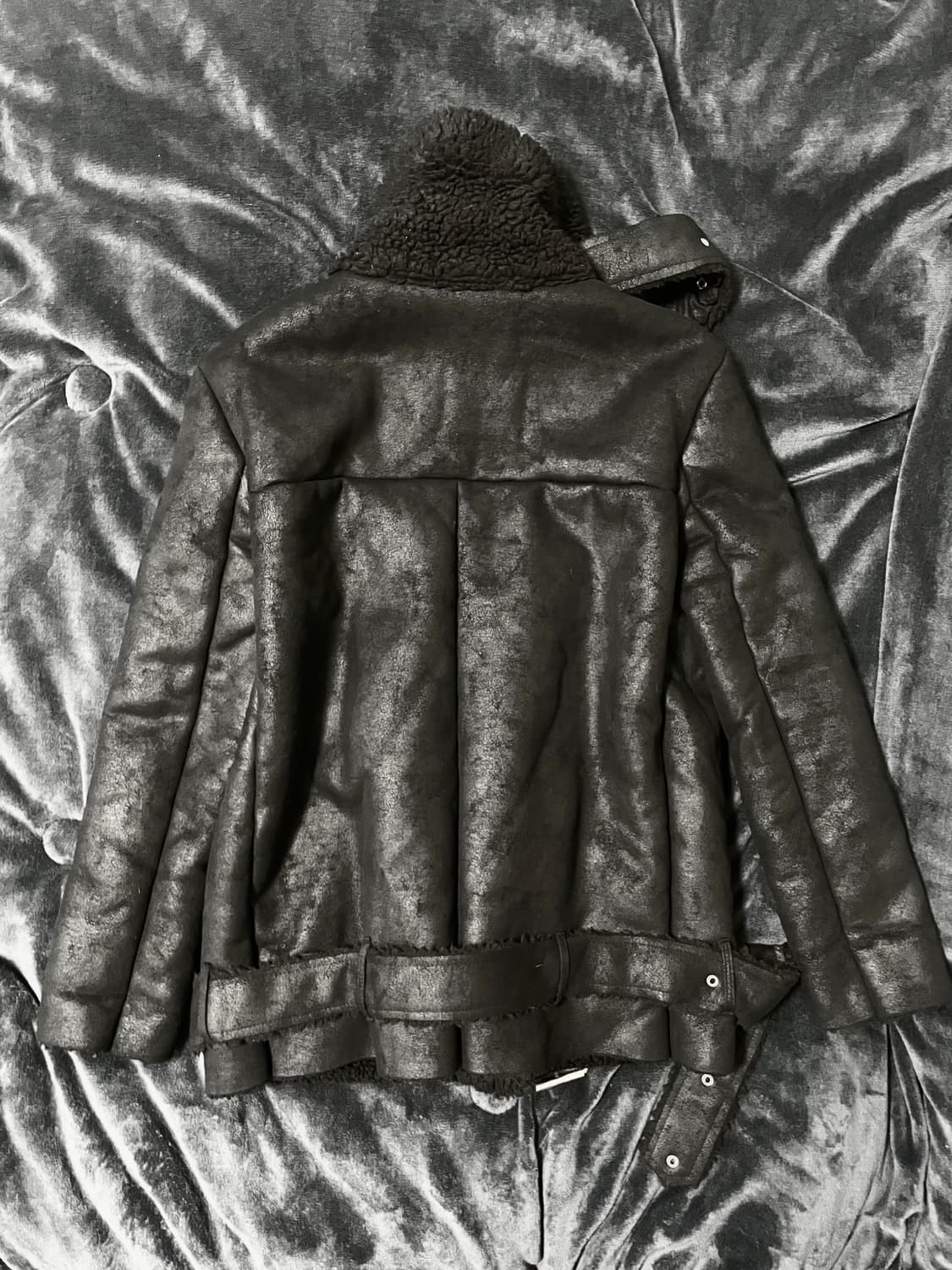 하이넥 벨티드 사선지퍼 시어링 자켓 무스탕 블랙 00s Vkei 락시크 상품이미지9