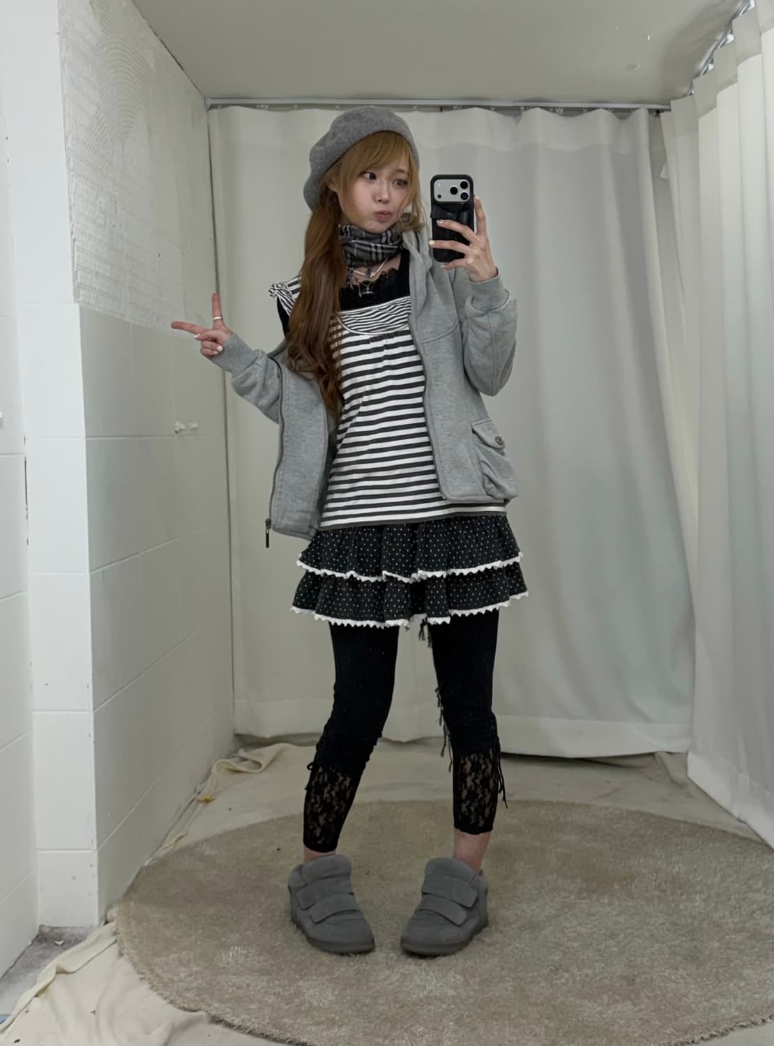 무채색 도트 괴짜 니혼진 7부레깅스 코디세트 상품이미지2