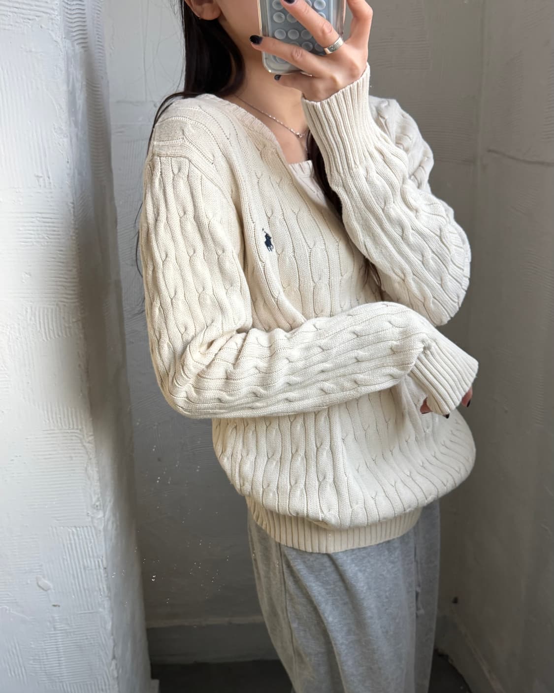 Polo 폴로 랄프로렌 신형 보이즈라인 아이보리 컬러 코튼 케이블 니트 상품이미지8