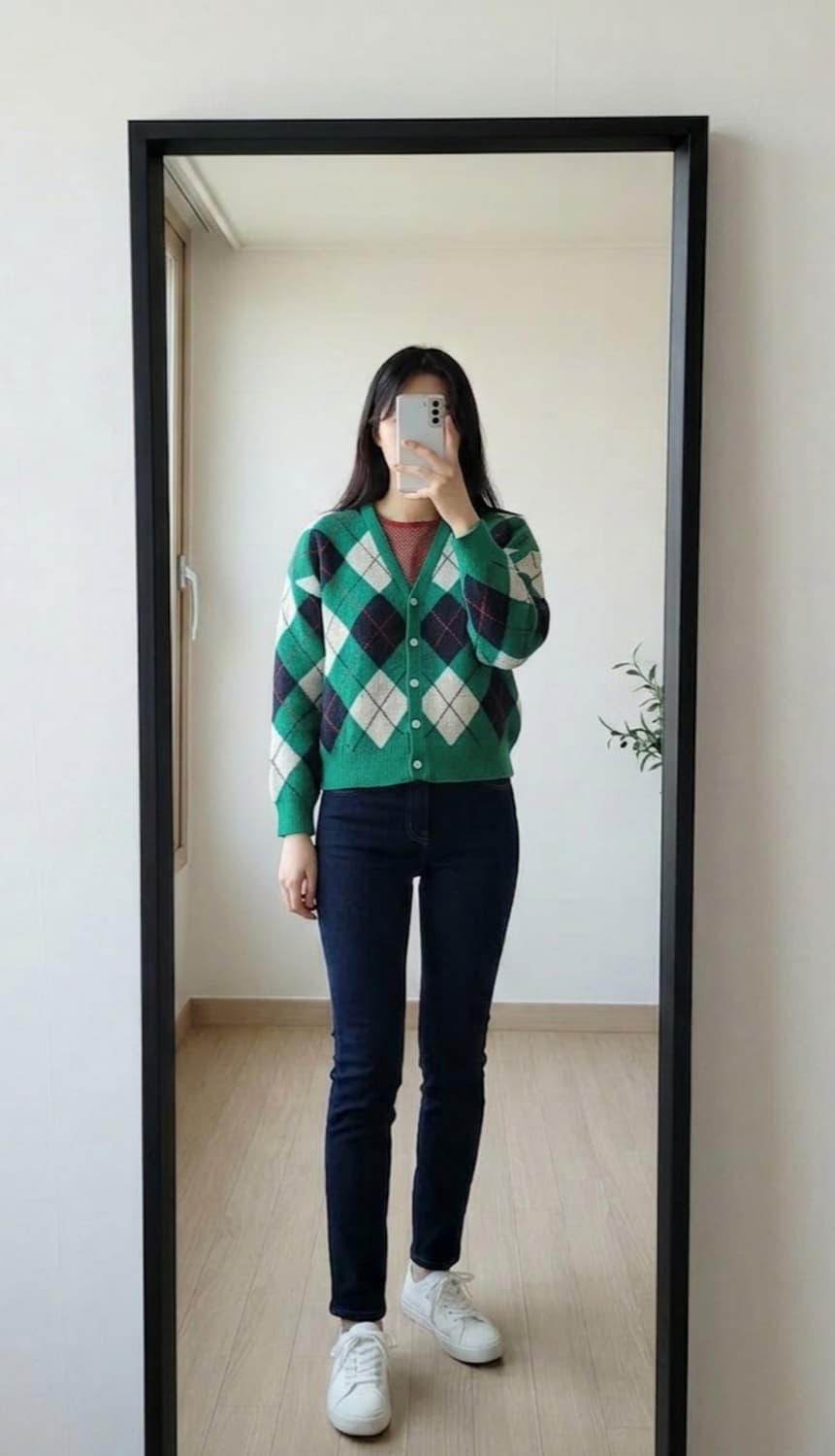 (새옷) 여성 가디건 아가일 체크 패턴 브이넥 2벌 1만원 상품이미지2