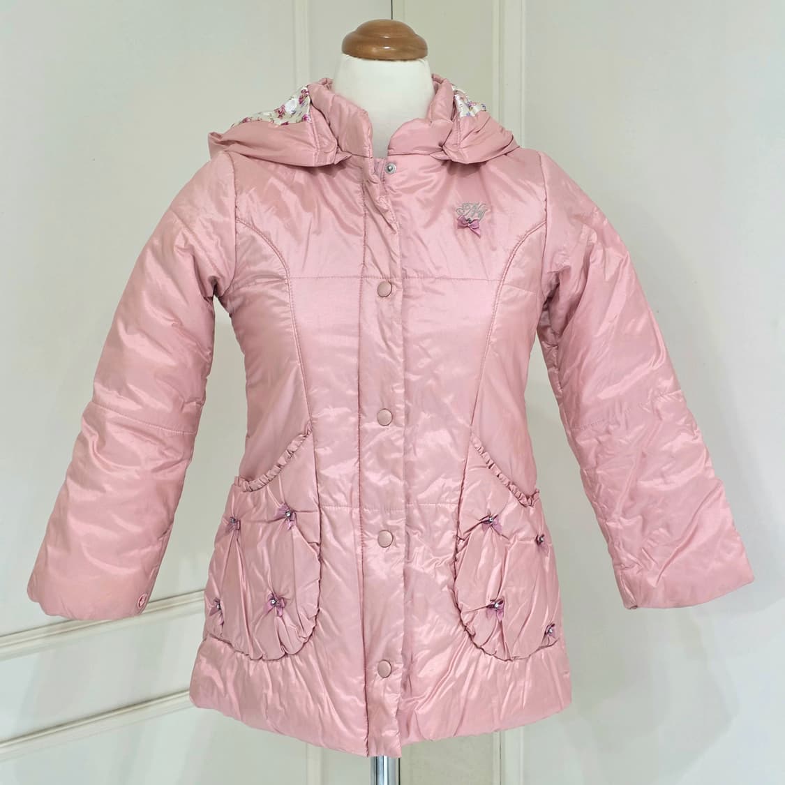 일본빈티지)딸기우유 히메갸루st 플로럴 리본 퀄팅 양산형 핑크로리타 패딩 상품이미지2