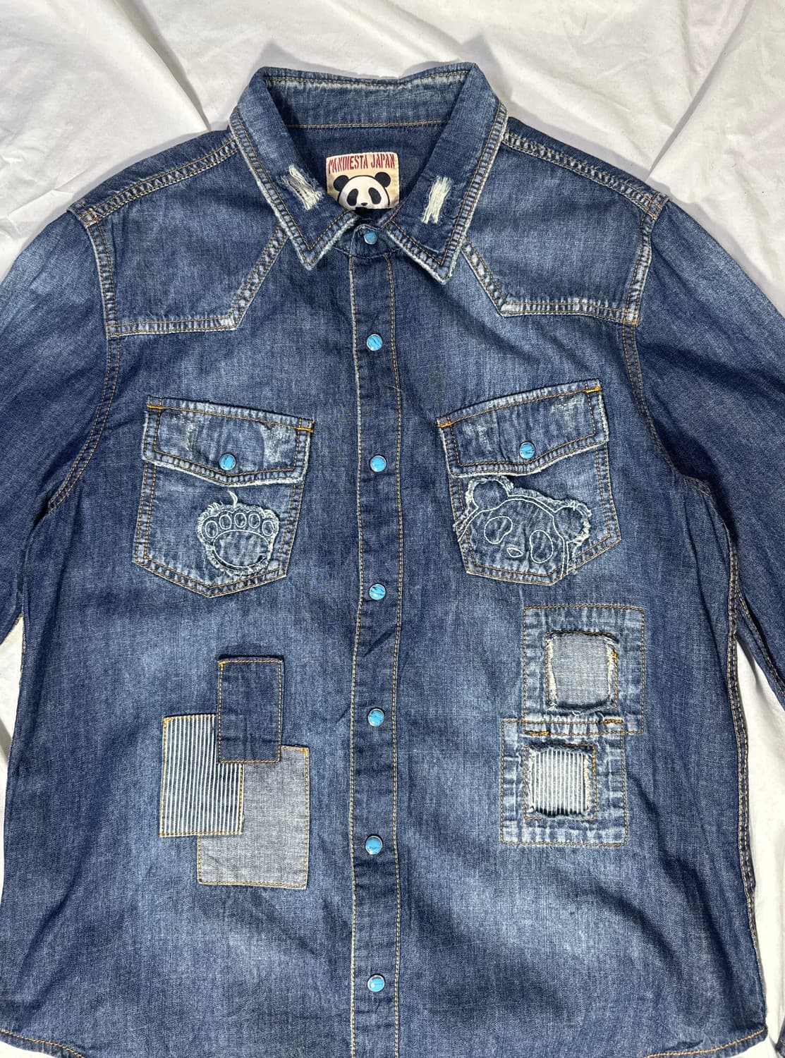 빈티지 터키석 패치워크 데님 웨스턴 셔츠 상품이미지5