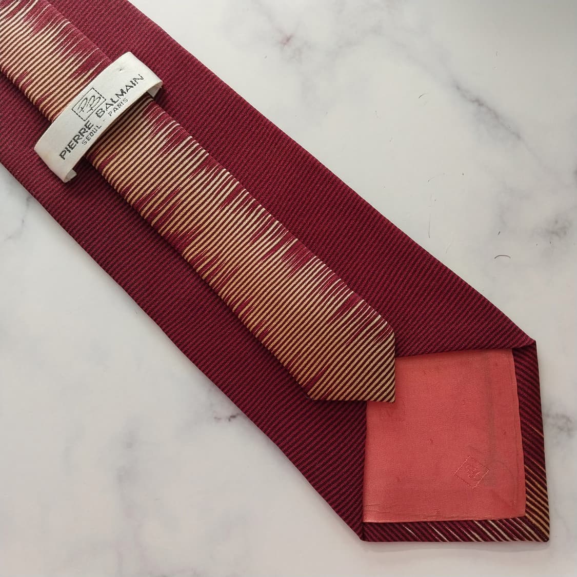 피에르 발망 실크 와인 스트라이프 넥타이 9.8cm A+등급 K1332 상품이미지10