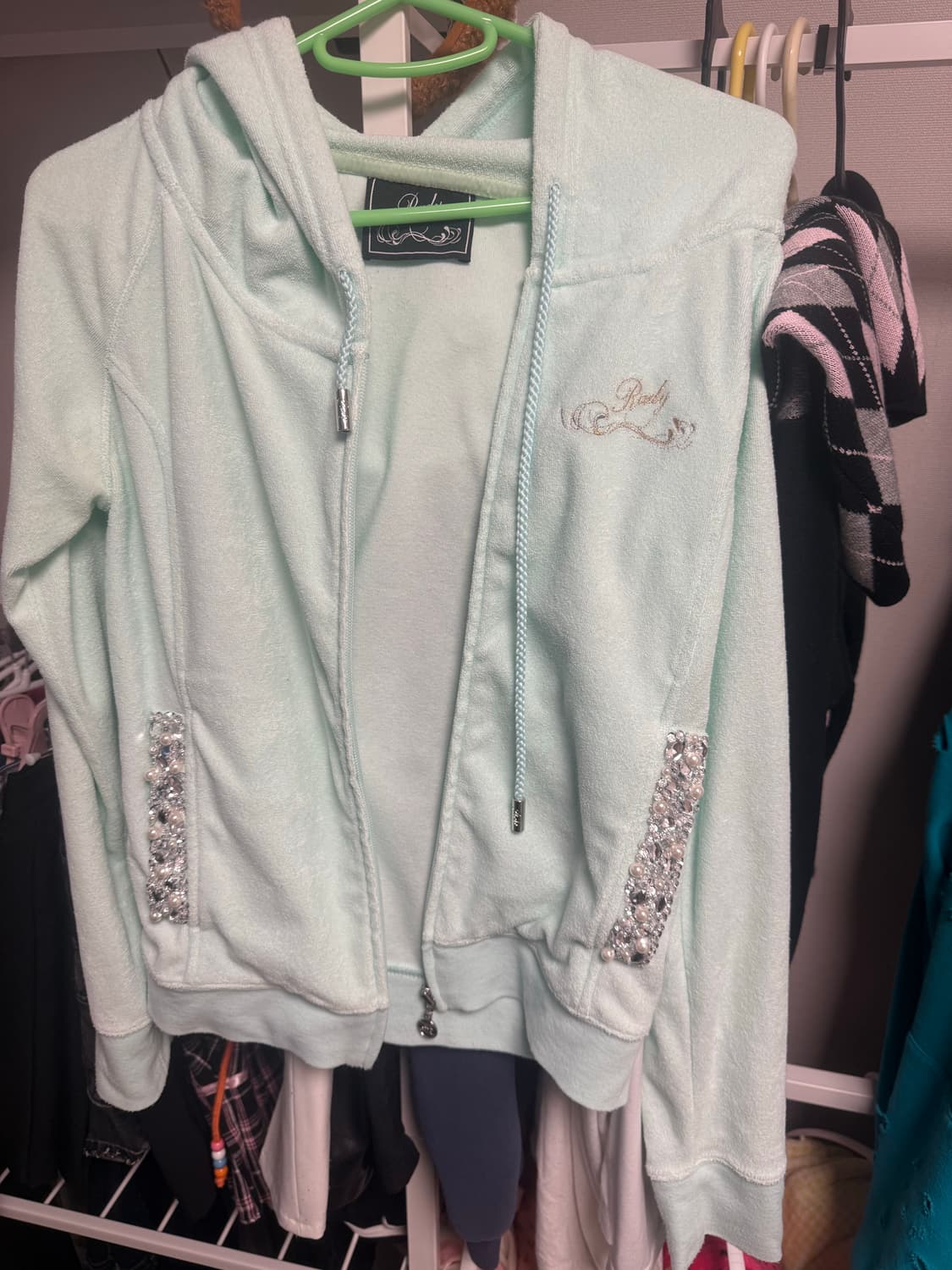 갸루 레디 Rady 쥬얼 큐빅 민트 후드집업 세트 상품이미지1