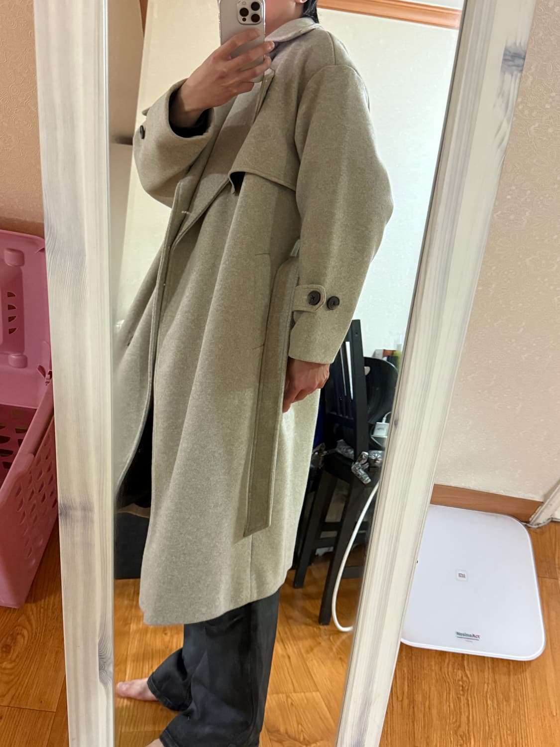 코네트(CONATT) - 오버핏 울 트렌치 롱 코트 (베이지/free) 상품이미지9