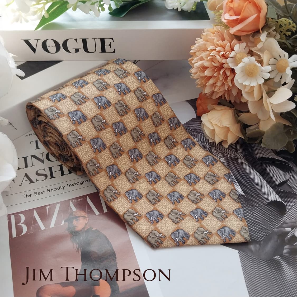 짐톰슨 실크 브라운 코끼리 패턴 넥타이 9.1cm A+등급 K1707
 상품이미지1