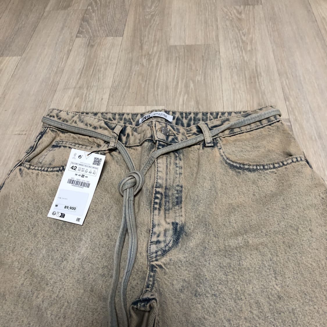 (32) 새상품 자라 ZARA 블리치 워싱 플레어 와이드핏 데님 팬츠 상품이미지5