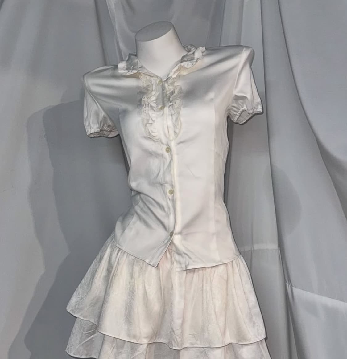 빈티지 공겜여주 갸루 레이스 화이트 프릴 블라우스 셔츠 상품이미지1