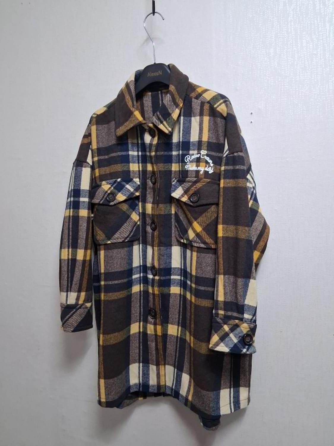 일본수입 로데오 크라운 두터운 모직체크 아우트셔츠 하프기장 미착용 오버핏 상품이미지1
