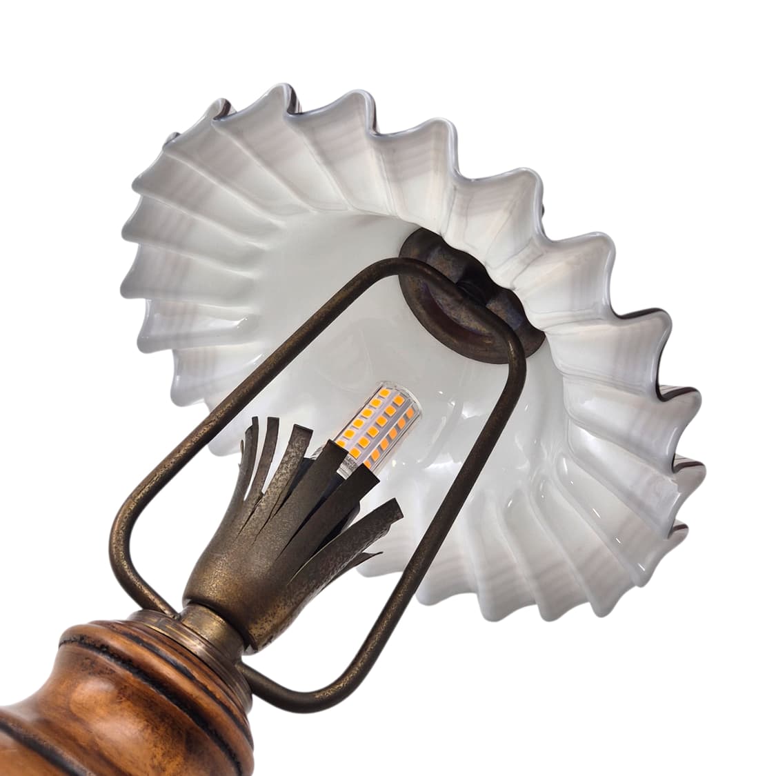 70s 엔틱 밀크글라스 플리츠 우드 스탠드 상품이미지8