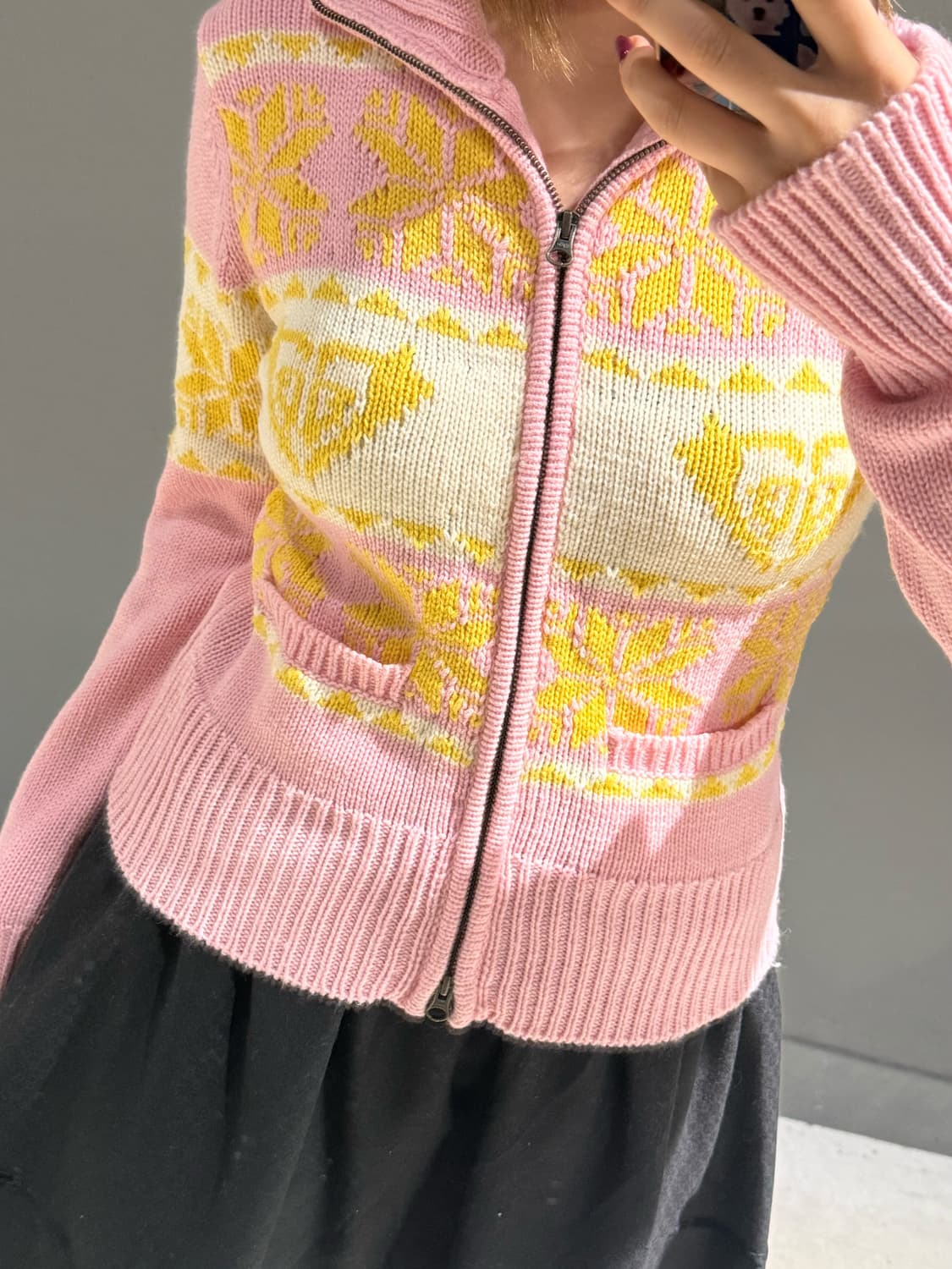 Roxy snow pattern high neck knit zip-up 상품이미지4