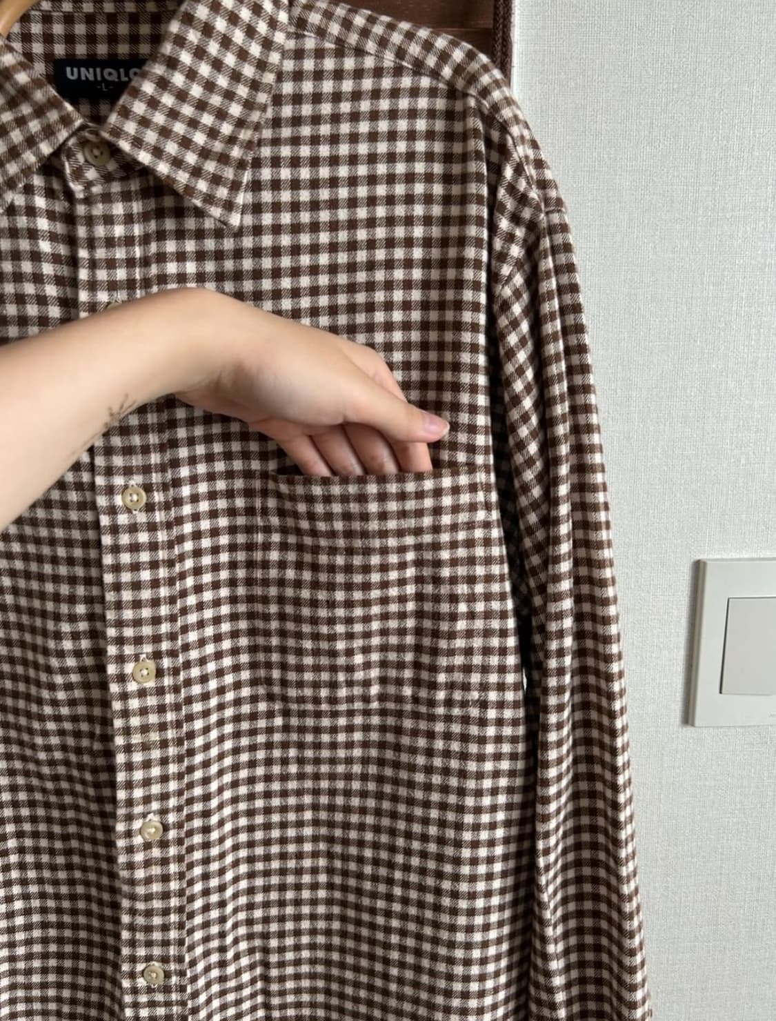 유니클로 빈티지 브라운 체크셔츠 상품이미지4