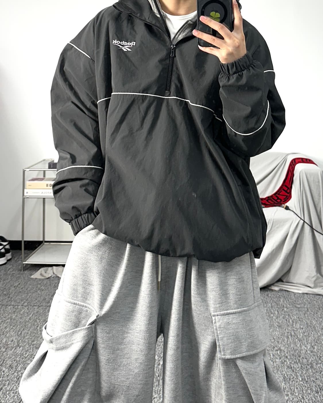 리복 클래식 자수로고 블랙 아노락 3XL 상품이미지3