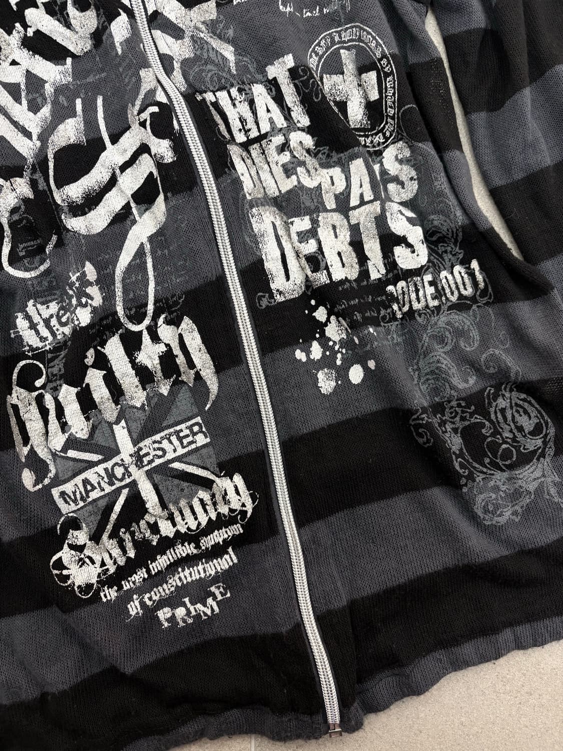 펑크 스트라이프 프린팅 후드집업 상품이미지3